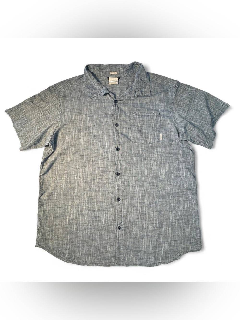 Columbia Sportswear Men's XL Blue Chambray Short Sleeve Gorpcore Granola Outdoor